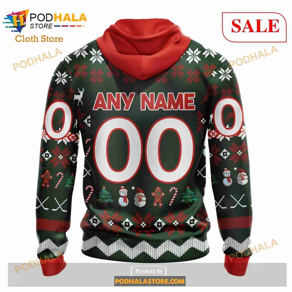 Festive Columbus Blue Jackets Hoodie With Holiday Elements And Team Logo - View 2 Festive Columbus Blue Jackets Hoodie With Holiday Elements And Team Logo - View 2