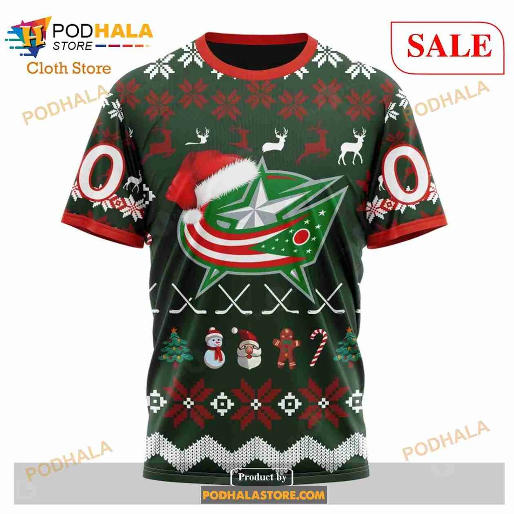Festive Columbus Blue Jackets Hoodie With Holiday Elements And Team Logo - Product View 6 Festive Columbus Blue Jackets Hoodie With Holiday Elements And Team Logo - Product View 6