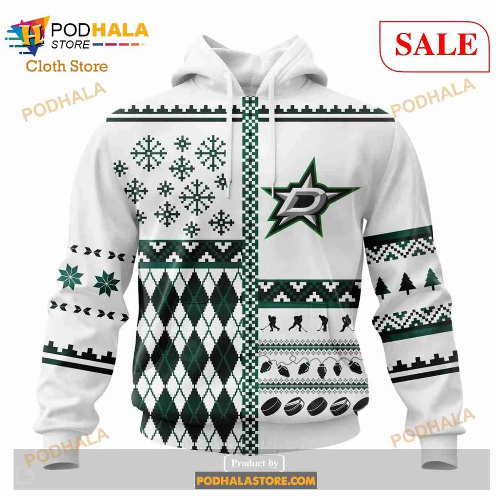 Festive Dallas Stars 3d Hoodie With Christmas Patterns And Logo