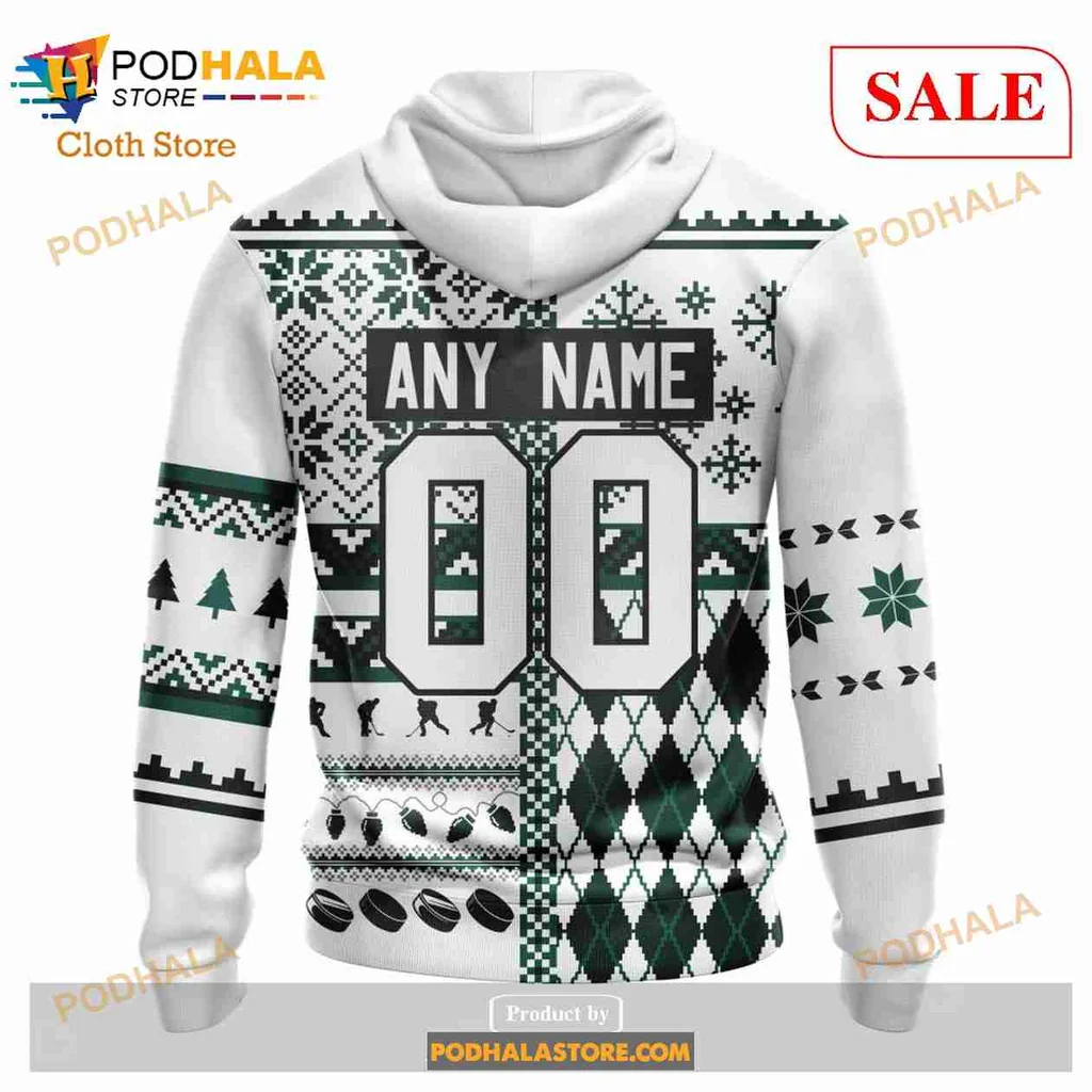 Festive Dallas Stars AOP Hoodie With Christmas Patterns And Logo Festive Dallas Stars AOP Hoodie With Christmas Patterns And Logo