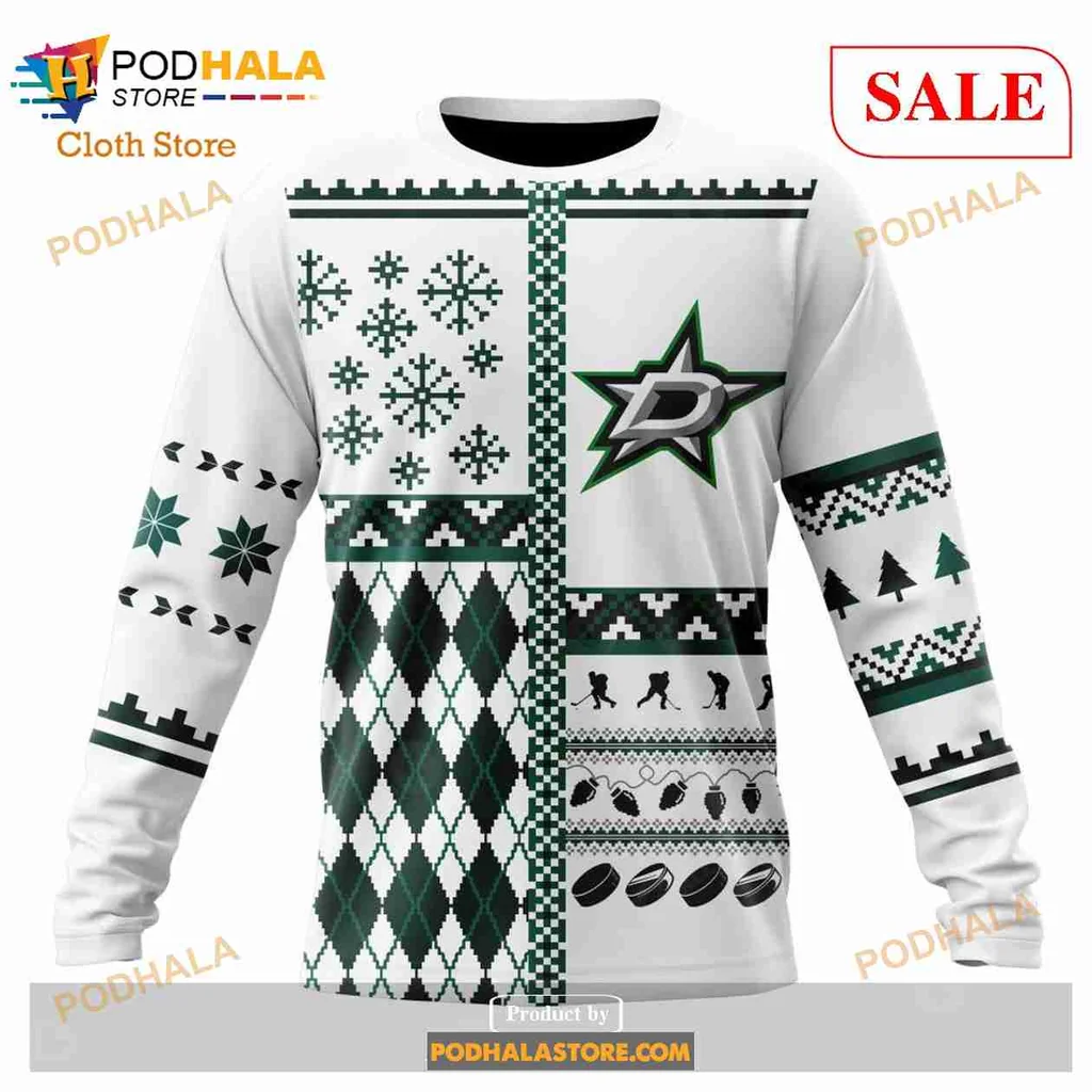 Festive Dallas Stars 3D Print Hoodie With Christmas Patterns And Logo Festive Dallas Stars 3D Print Hoodie With Christmas Patterns And Logo