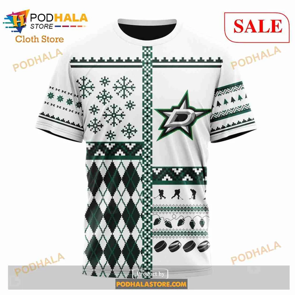 Festive Dallas Stars 3d Hoodie With Christmas Patterns And Logo - Product View 6 Festive Dallas Stars 3d Hoodie With Christmas Patterns And Logo - Product View 6