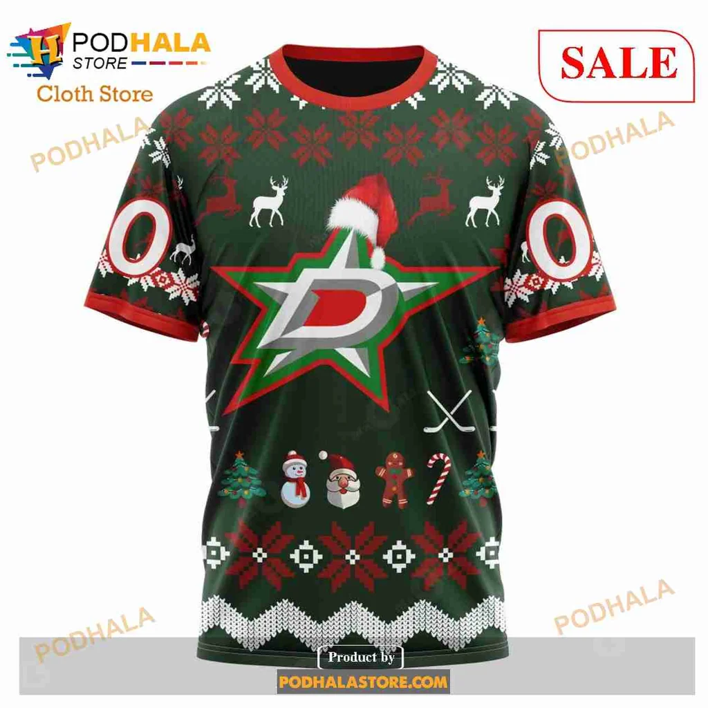 Festive Dallas Stars 3d Hoodie With Holiday Decorations For Fans - Product View 6 Festive Dallas Stars 3d Hoodie With Holiday Decorations For Fans - Product View 6