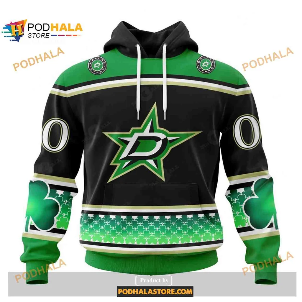 Festive Dallas Stars 3d Hoodie With Shamrock Design For St Patricks Day