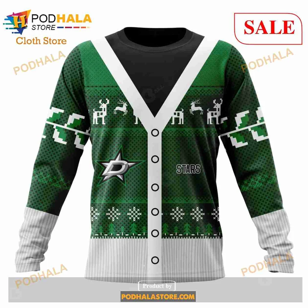 Festive Dallas Stars Christmas Hoodie With Reindeer And Snowflakes - View 3 Festive Dallas Stars Christmas Hoodie With Reindeer And Snowflakes - View 3