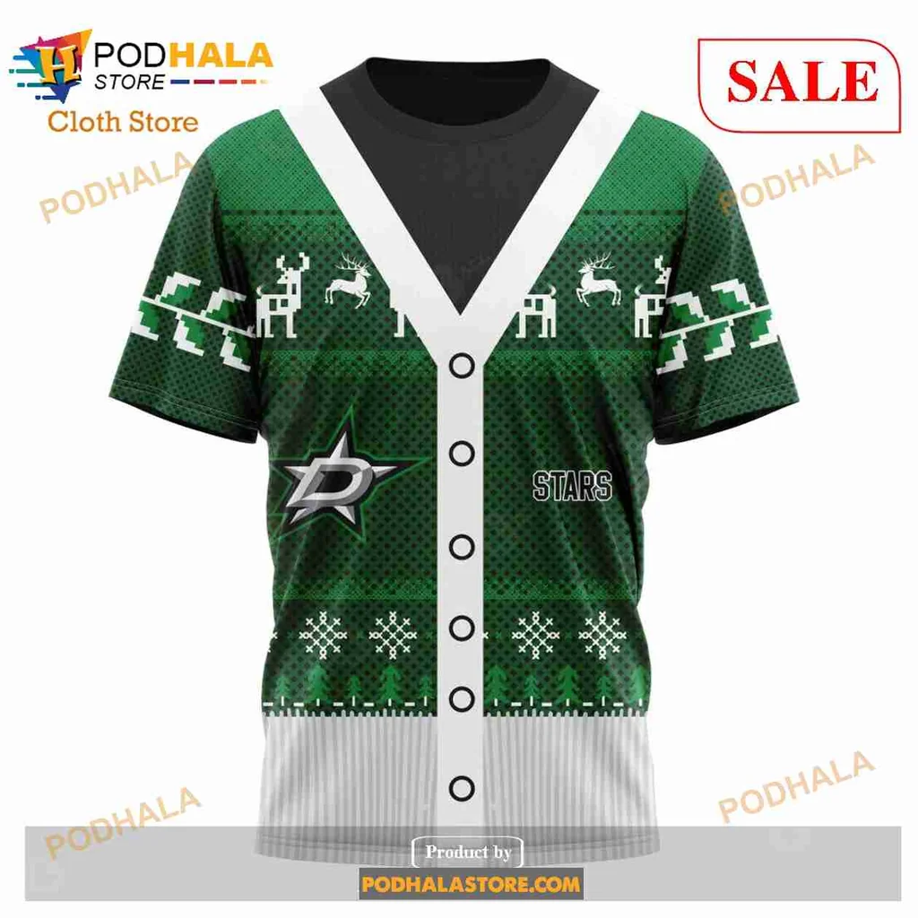Festive Dallas Stars Christmas Hoodie With Reindeer And Snowflakes - Product View 6 Festive Dallas Stars Christmas Hoodie With Reindeer And Snowflakes - Product View 6