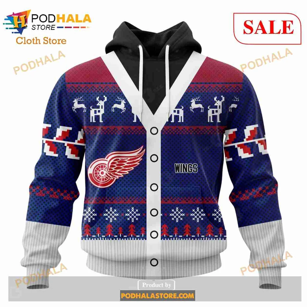 Festive Detroit Red Wings 3d Hoodie With Holiday Design