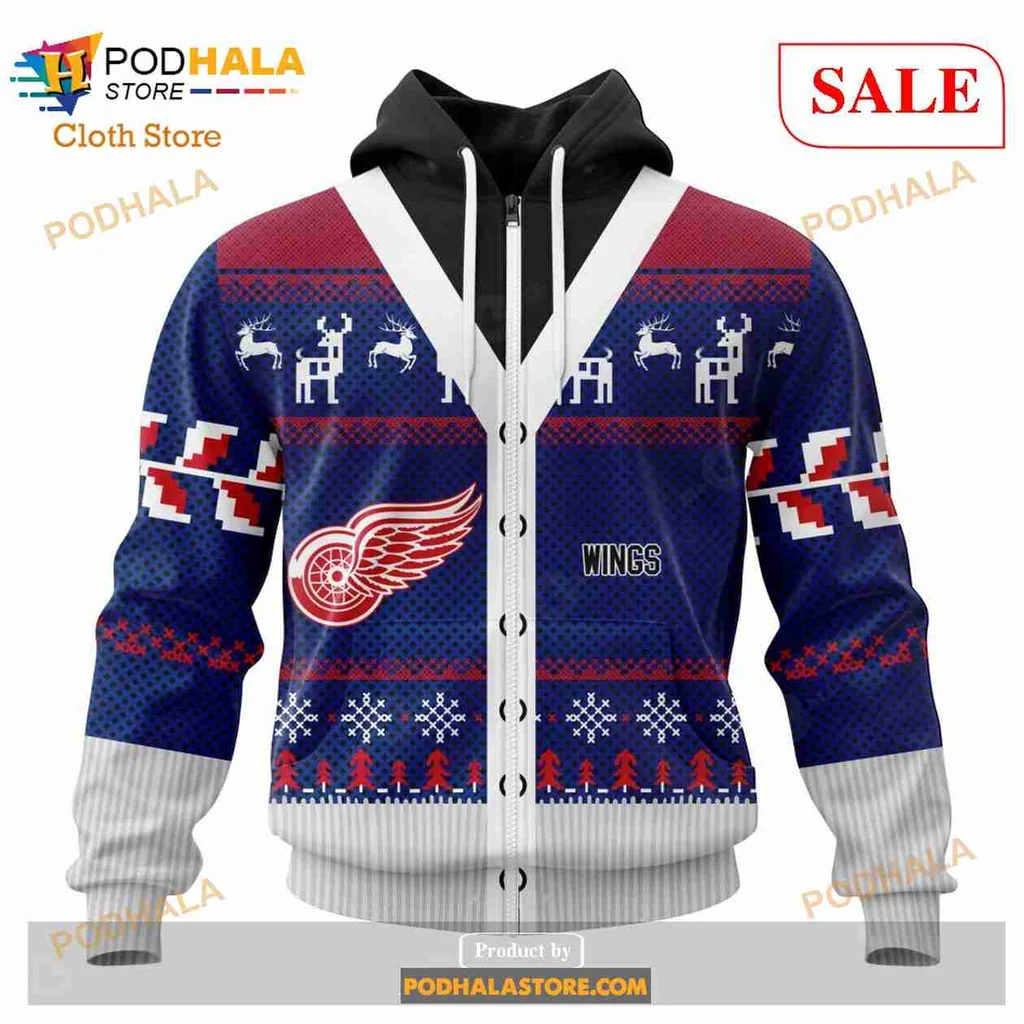 Festive Detroit Red Wings All Over Print Hoodie With Holiday Design Festive Detroit Red Wings All Over Print Hoodie With Holiday Design