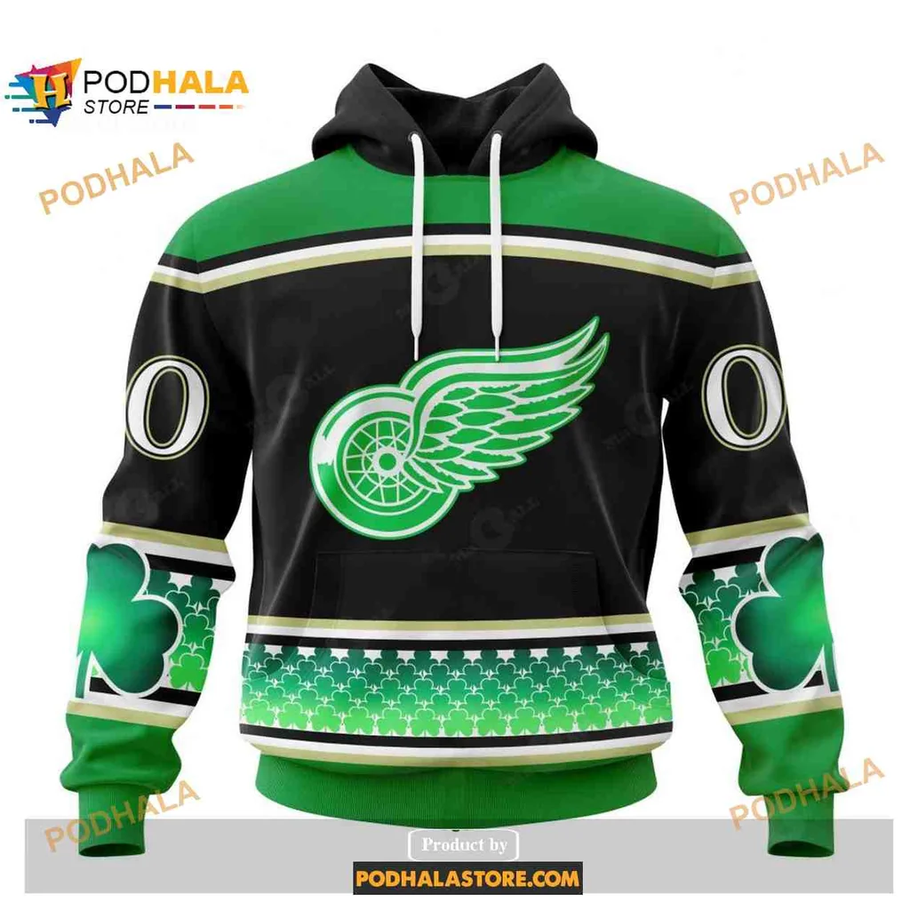 Festive Detroit Red Wings 3d Hoodie With Shamrock Design