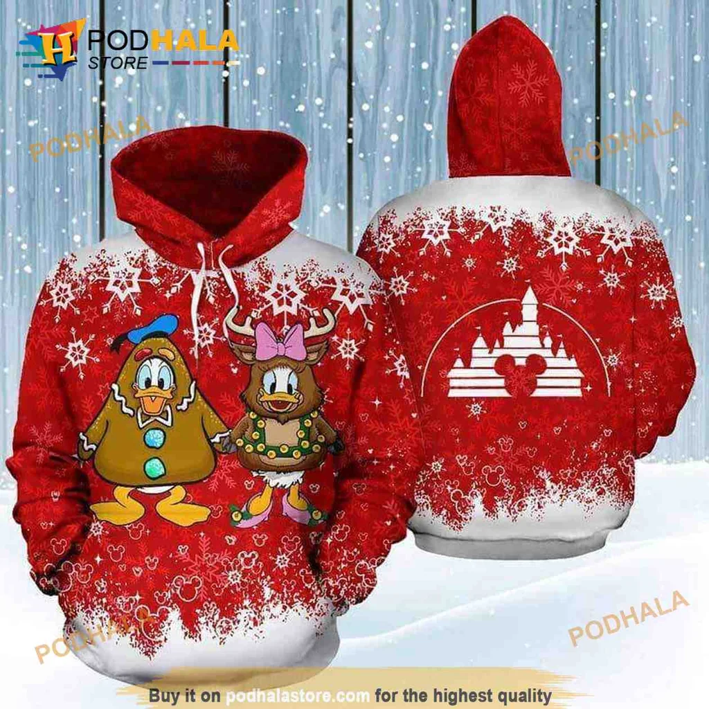 Festive Donald Duck And Daisy Duck 3d Hoodie With Christmas Design