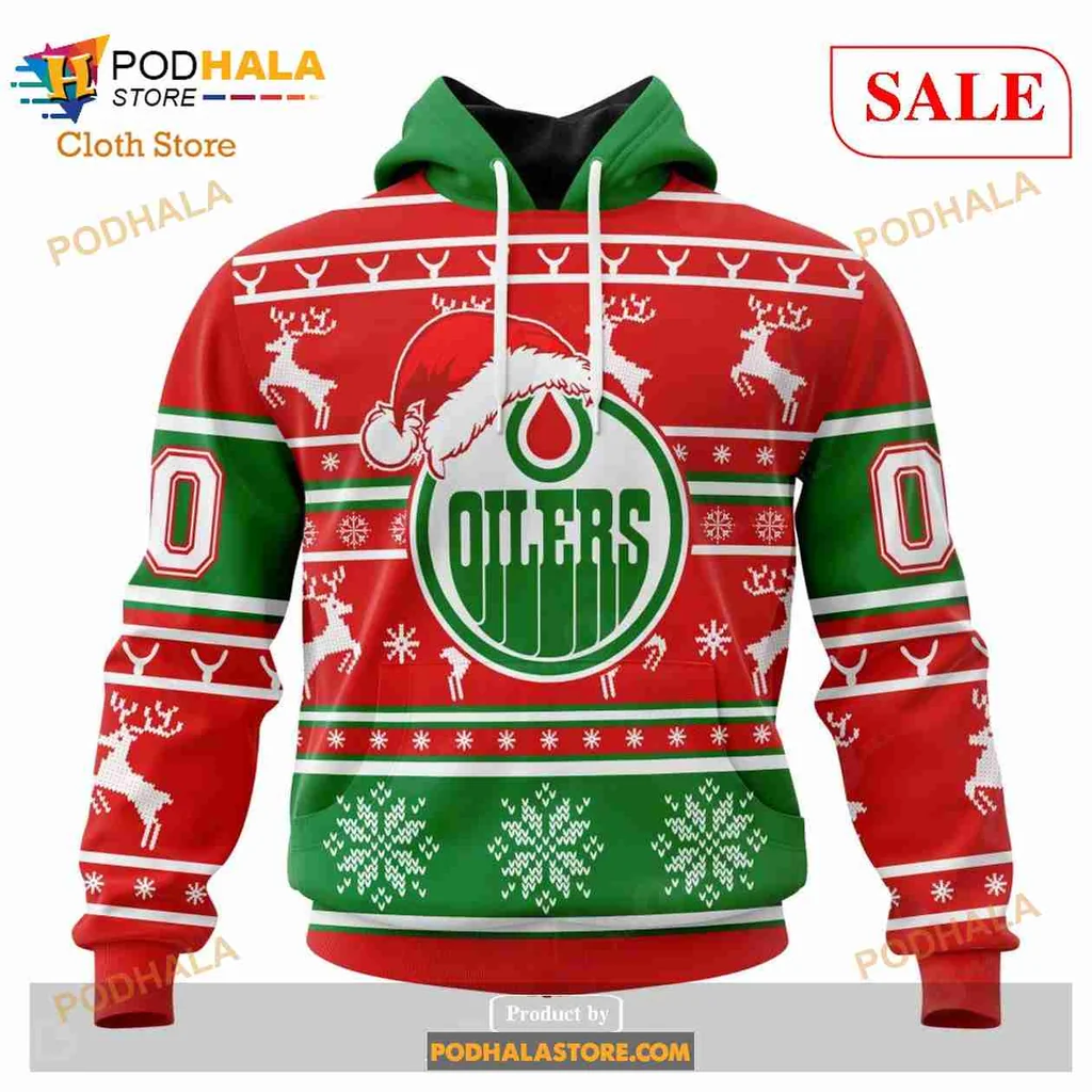 Festive Edmonton Oilers 3d Hoodie With Christmas Snowflakes And Reindeer