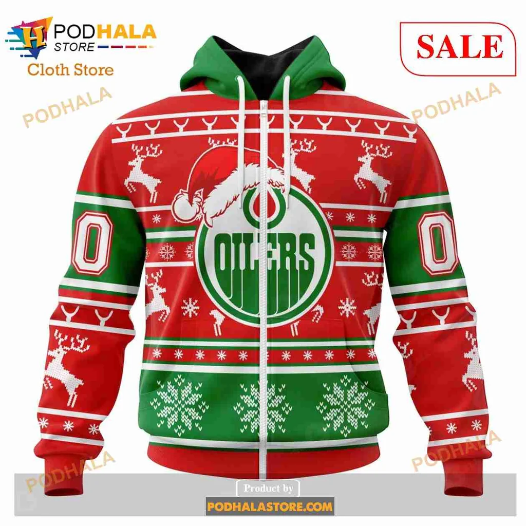 Festive Edmonton Oilers All Over Print Hoodie With Christmas Snowflakes And Reindeer Festive Edmonton Oilers All Over Print Hoodie With Christmas Snowflakes And Reindeer