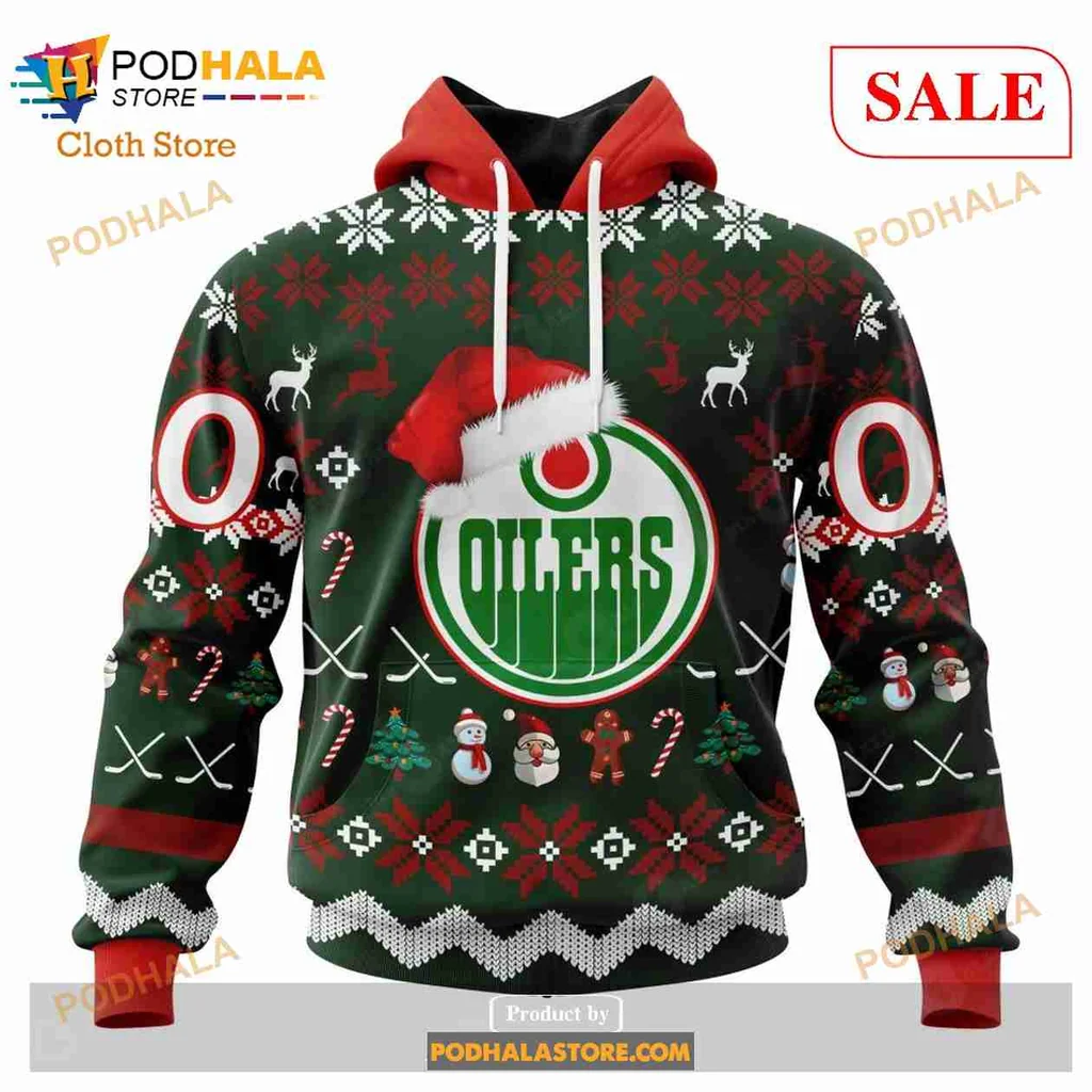 Festive Edmonton Oilers 3d Hoodie With Holiday Motifs And Cheerful Design