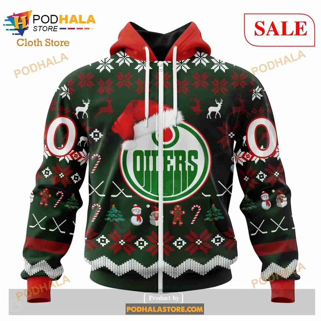 Festive Edmonton Oilers All Over Print Hoodie With Holiday Motifs And Cheerful Design Festive Edmonton Oilers All Over Print Hoodie With Holiday Motifs And Cheerful Design