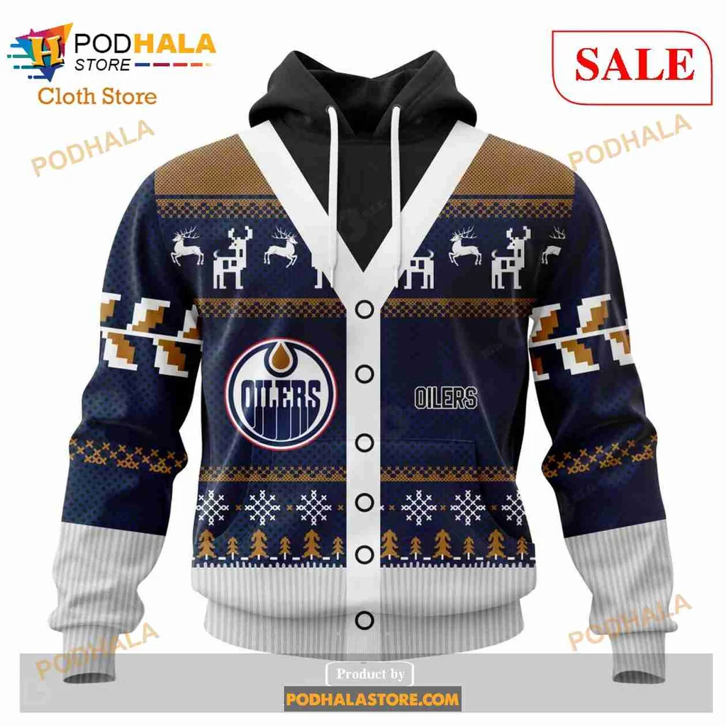 Festive Edmonton Oilers 3d Hoodie With Holiday Sweater Design