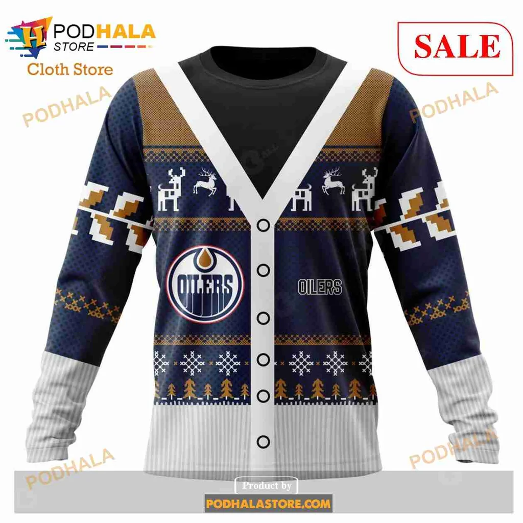 Festive Edmonton Oilers 3D Print Hoodie With Holiday Sweater Design Festive Edmonton Oilers 3D Print Hoodie With Holiday Sweater Design