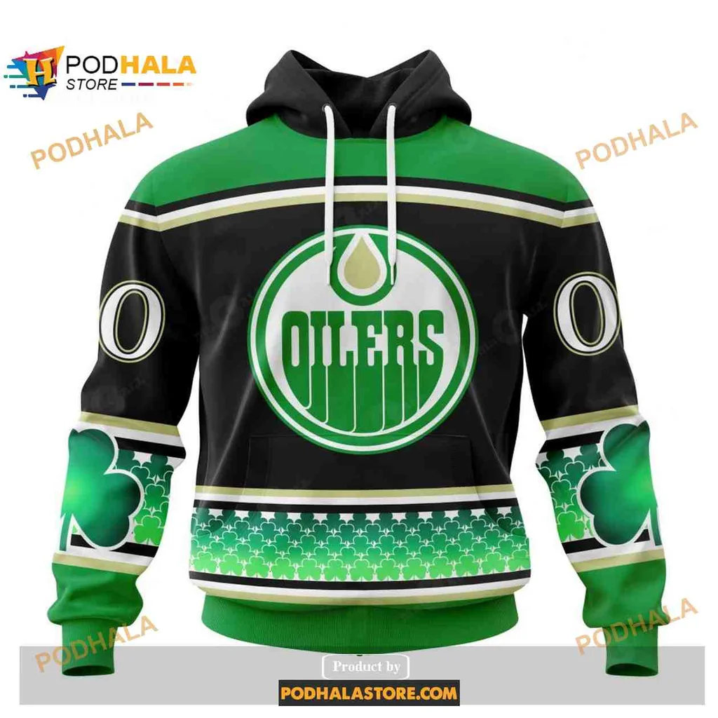 Festive Edmonton Oilers 3d Hoodie With Shamrock Design