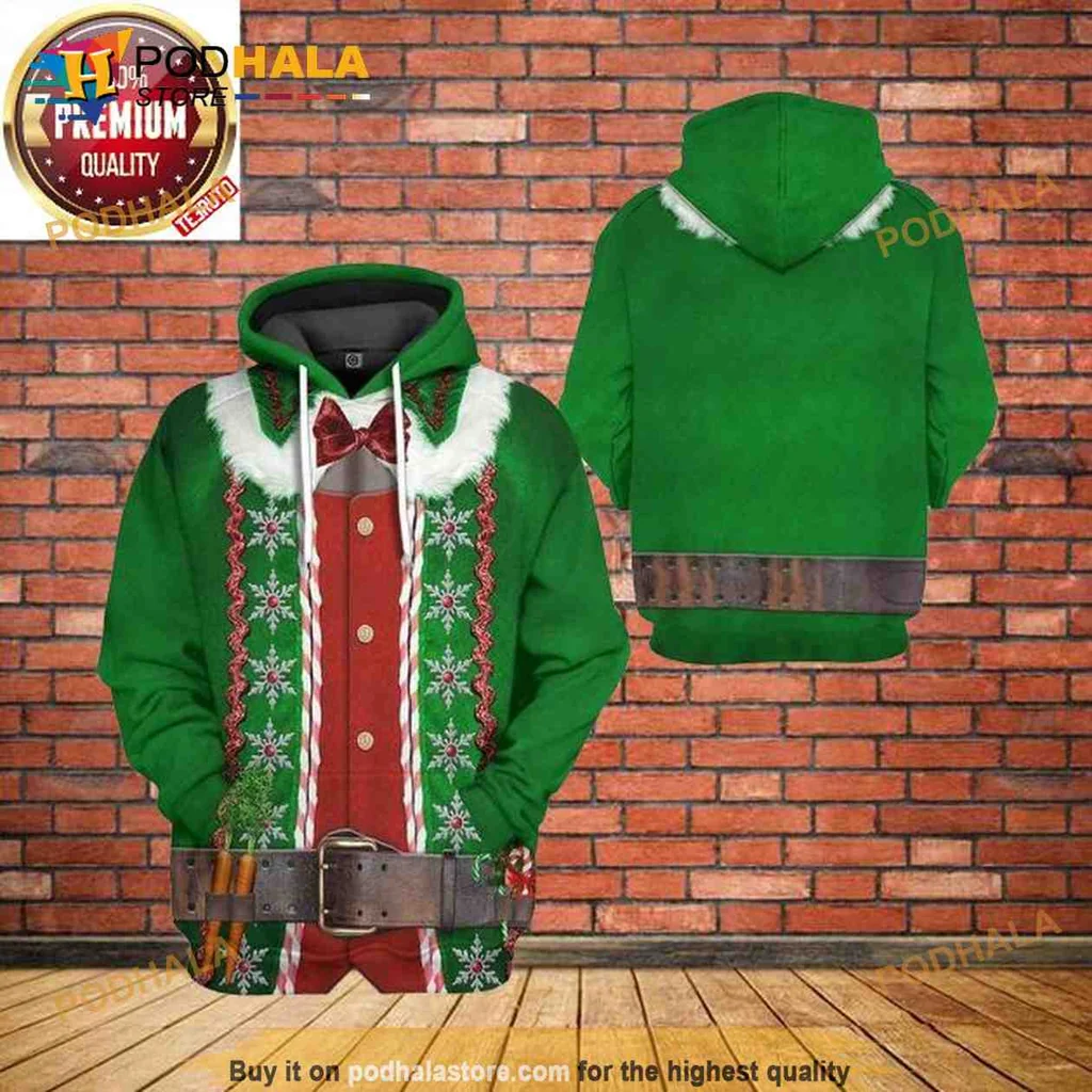 Festive Elf Costume 3d Hoodie With Whimsical Red And Green Design