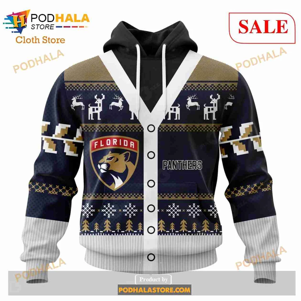 Festive Florida Panthers 3d Hoodie With Holiday Design Elements