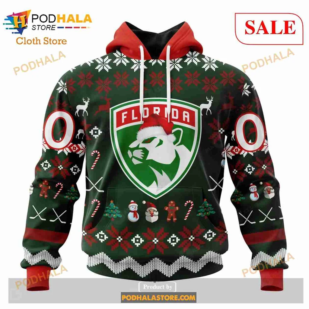 Festive Florida Panthers 3d Hoodie With Holiday Design Elements