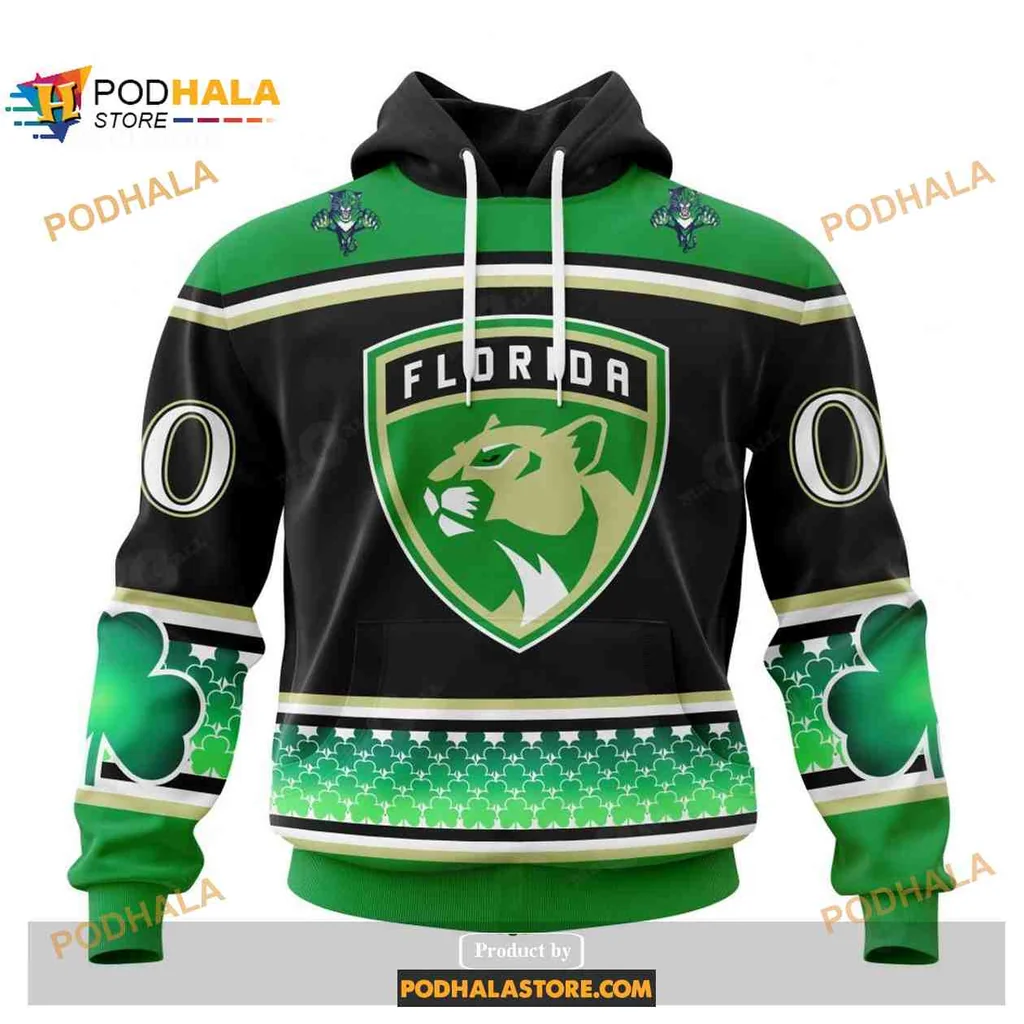 Festive Florida Panthers 3d Hoodie With Panther Design And Shamrocks