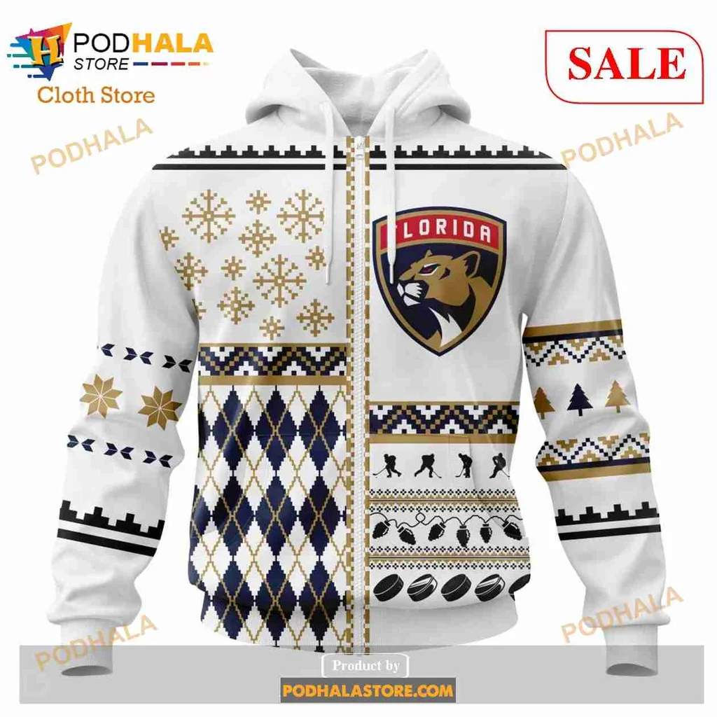 Festive Florida Panthers All Over Print Hoodie With Vibrant Holiday Design Festive Florida Panthers All Over Print Hoodie With Vibrant Holiday Design