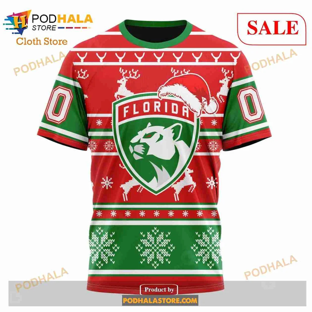 Festive Florida Panthers Holiday Hoodie With Santa Hat And Reindeer Design - Product View 6 Festive Florida Panthers Holiday Hoodie With Santa Hat And Reindeer Design - Product View 6