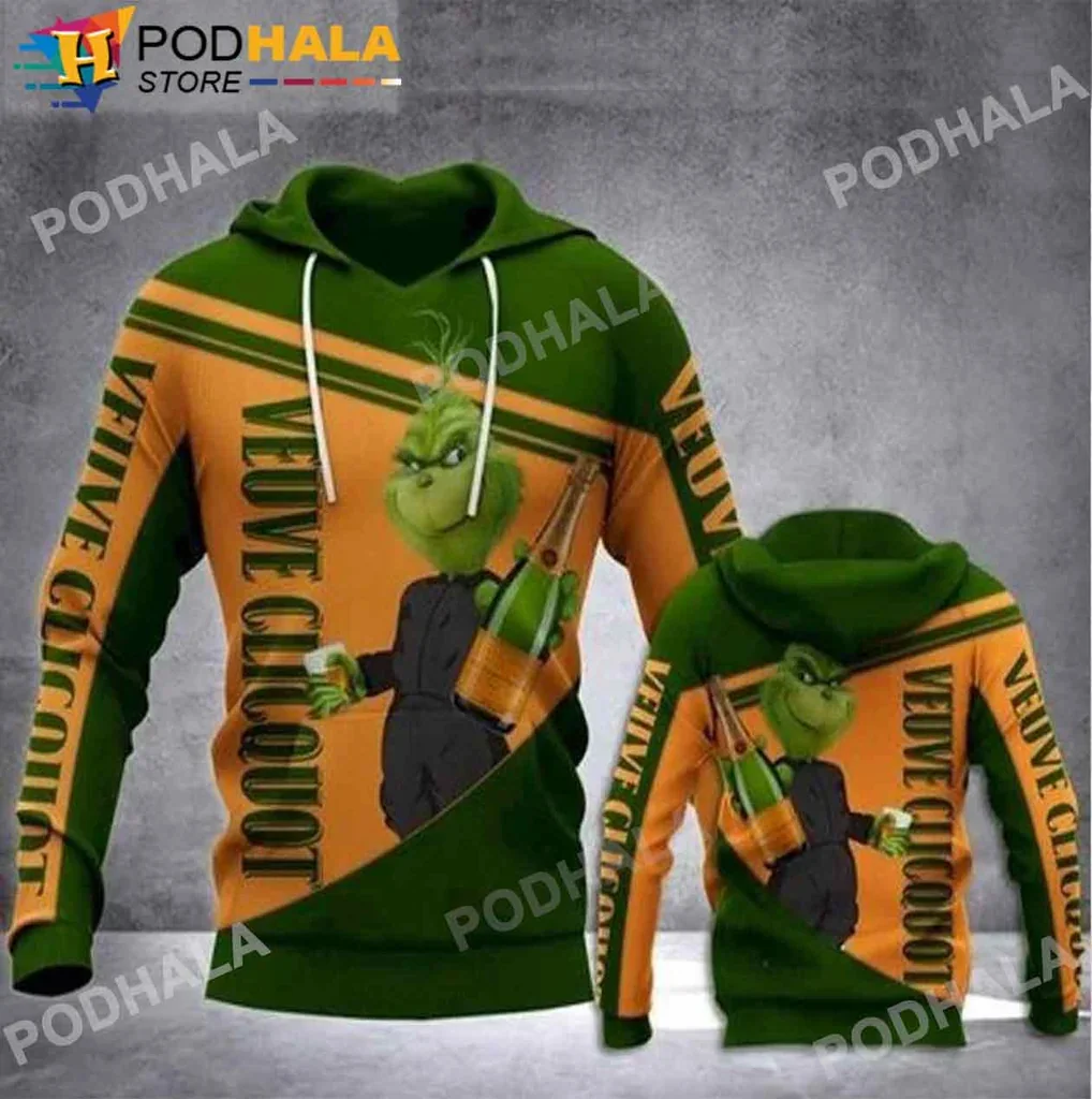 Festive Grinch Champagne 3d Hoodie For Celebratory Holiday Cheer