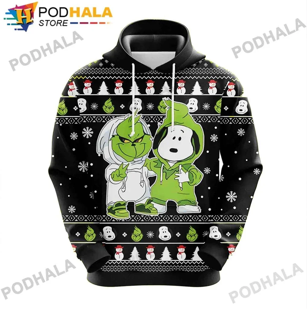 Festive Grinch Snoopy 3d Hoodie With Whimsical Holiday Design