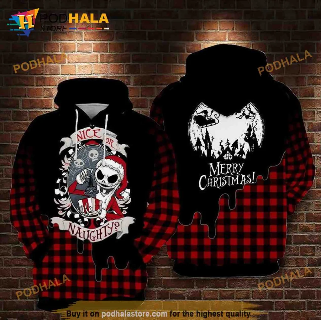 Festive Jack Skellington Santa Hoodie Featuring Naughty Or Nice Design