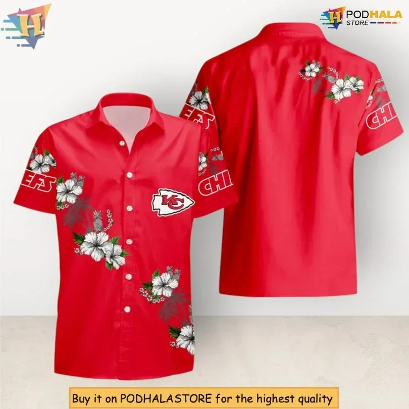 Festive Kansas City Chiefs Floral Hawaiian Shirt With Hibiscus Design