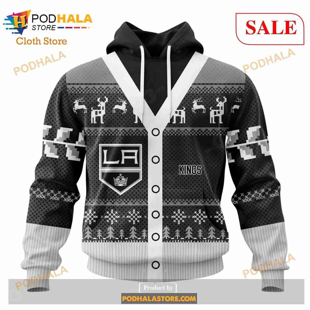 Festive Los Angeles Kings 3d Hoodie With Christmas Design Elements