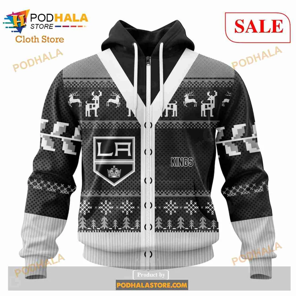 Festive Los Angeles Kings All Over Print Hoodie With Christmas Design Elements Festive Los Angeles Kings All Over Print Hoodie With Christmas Design Elements