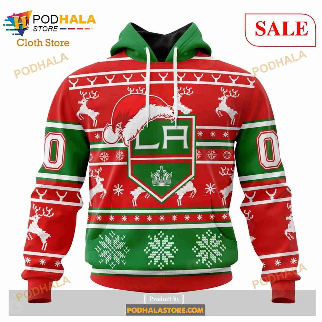 Festive Los Angeles Kings 3d Hoodie With Christmas Santa Hat Design