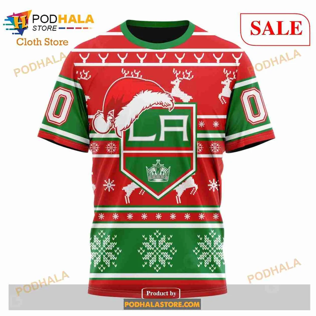 Festive Los Angeles Kings 3d Hoodie With Christmas Santa Hat Design - Product View 6 Festive Los Angeles Kings 3d Hoodie With Christmas Santa Hat Design - Product View 6