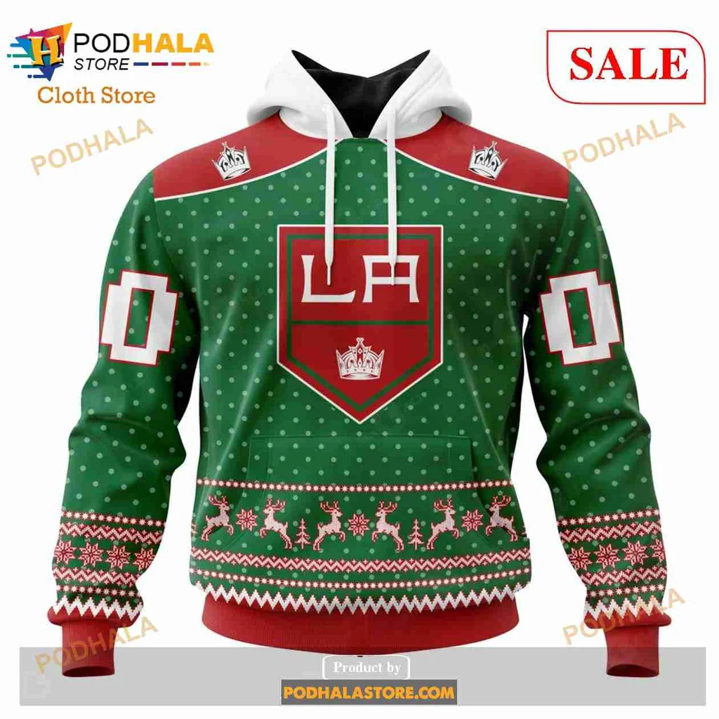 Festive Los Angeles Kings 3d Hoodie With Holiday Design And Crown