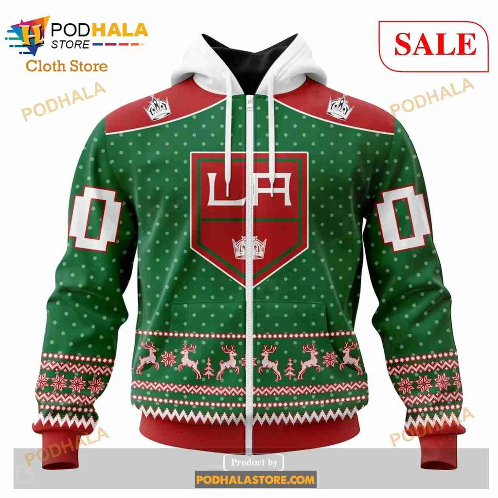 Festive Los Angeles Kings All Over Print Hoodie With Holiday Design And Crown Festive Los Angeles Kings All Over Print Hoodie With Holiday Design And Crown