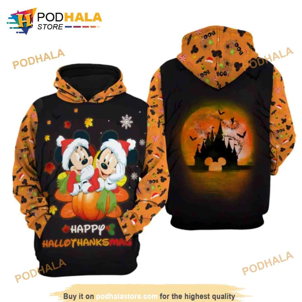 Festive Mickey And Minnie 3d Hoodie With Pumpkins For Halloween And Thanksgiving