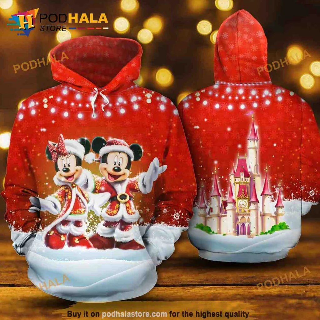 Festive Mickey Minnie Mouse 3d Hoodie Featuring Christmas Cheerful Design