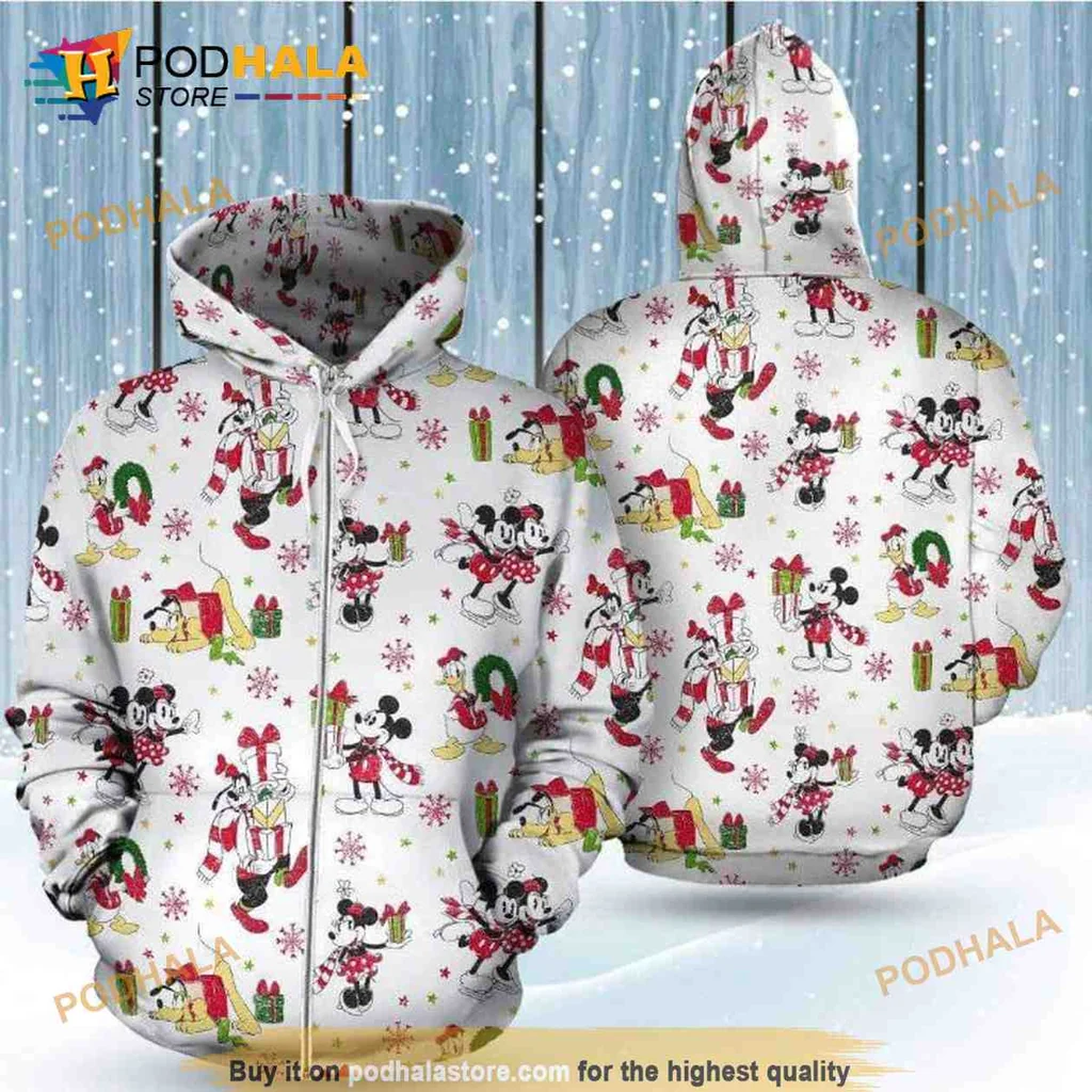 Festive Mickey Minnie Pluto 3d Hoodie Featuring Cheerful Christmas Design