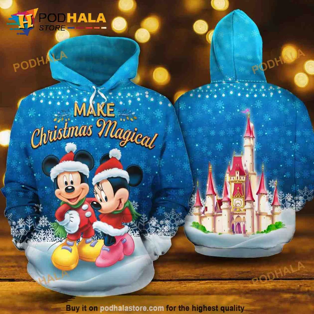 Festive Mickey Mouse 3d Hoodie With Magical Christmas Design And Snowflakes