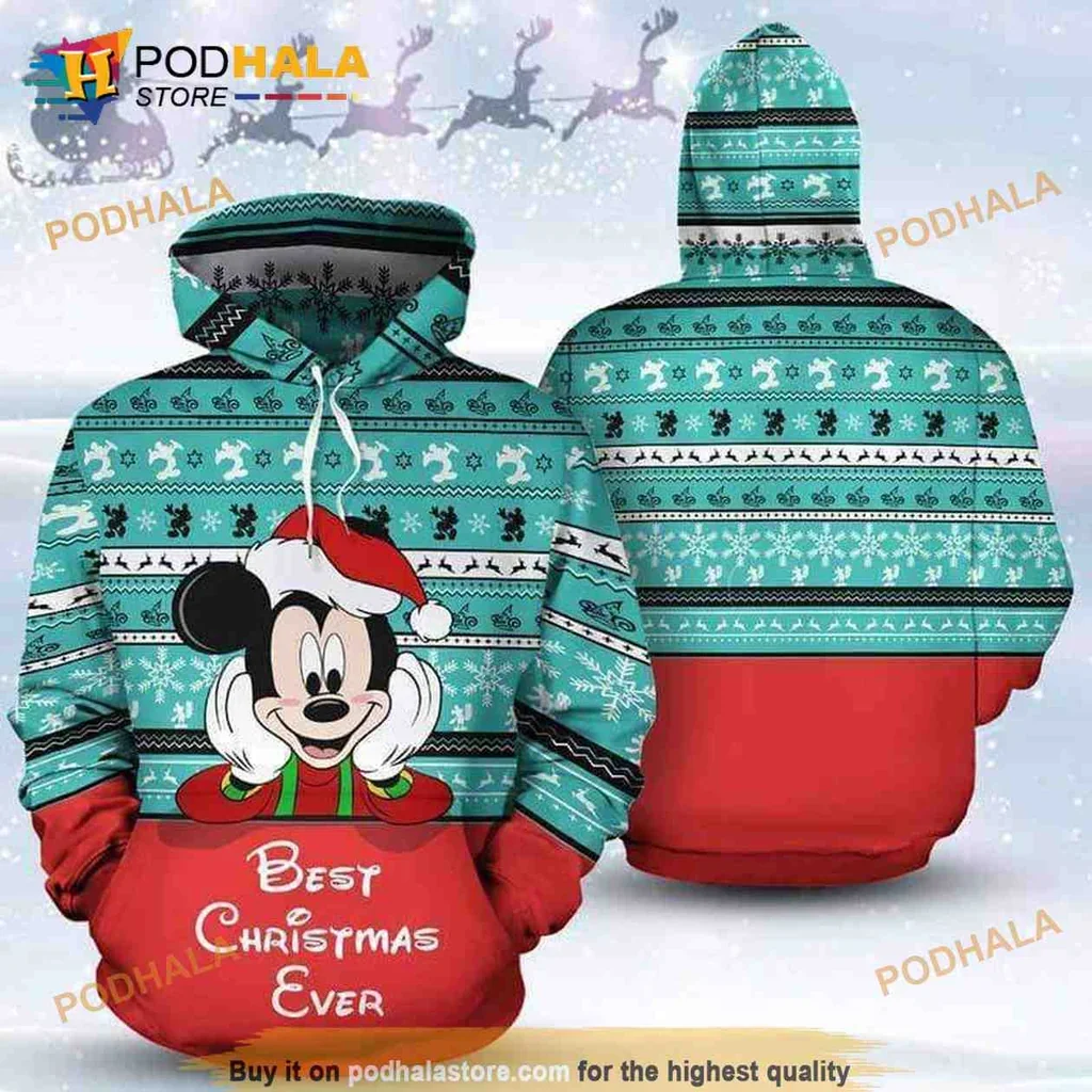 Festive Mickey Mouse Christmas 3d Hoodie With Best Christmas Ever Design
