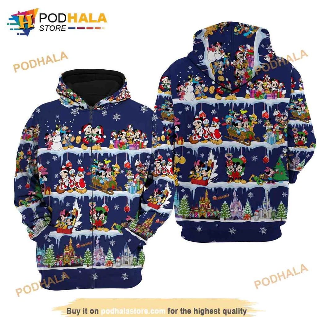 Festive Mickey Mouse Christmas Hoodie Featuring Cheerful Characters And Decorations