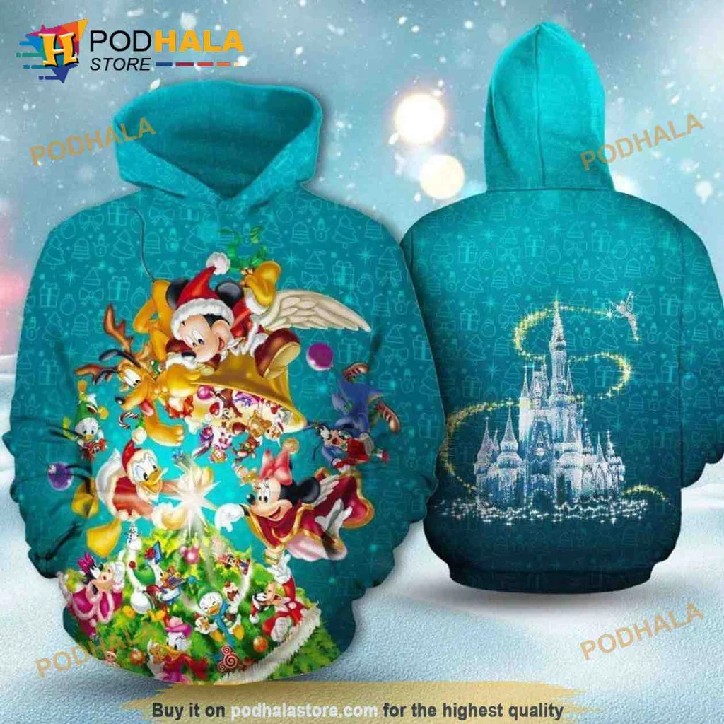 Festive Mickey Mouse Friends Hoodie Featuring Christmas Tree Design