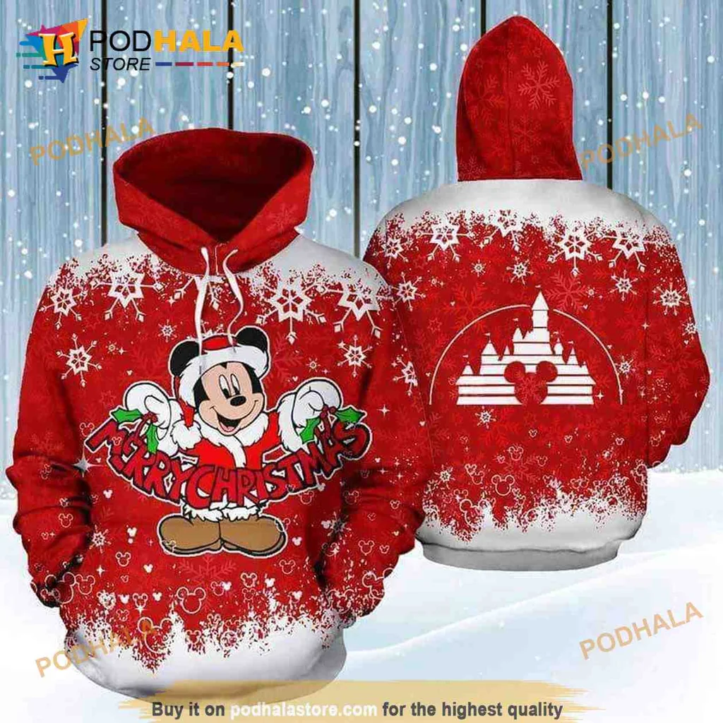 Festive Mickey Mouse Santa 3d Hoodie With Merry Christmas Design