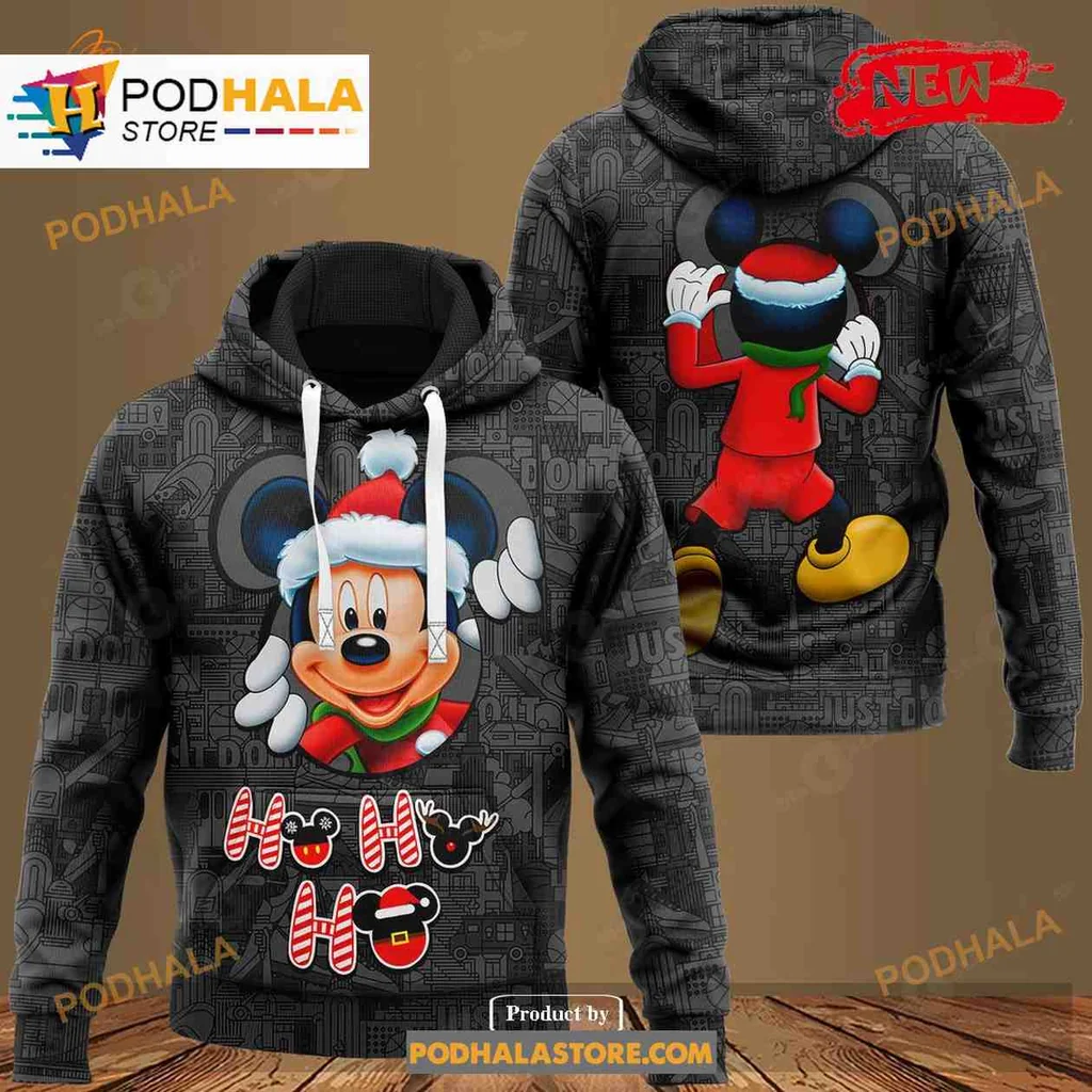 Festive Mickey Mouse Santa Hoodie, Playful 3d Design For Holiday Cheer
