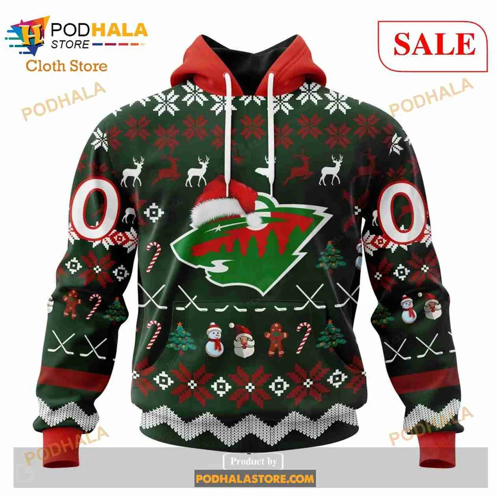 Festive Minnesota Wild 3d Hoodie With Holiday Design Elements
