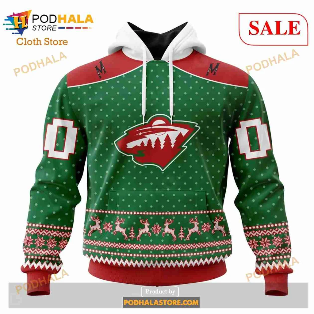 Festive Minnesota Wild 3d Hoodie With Snowflakes And Reindeer Design