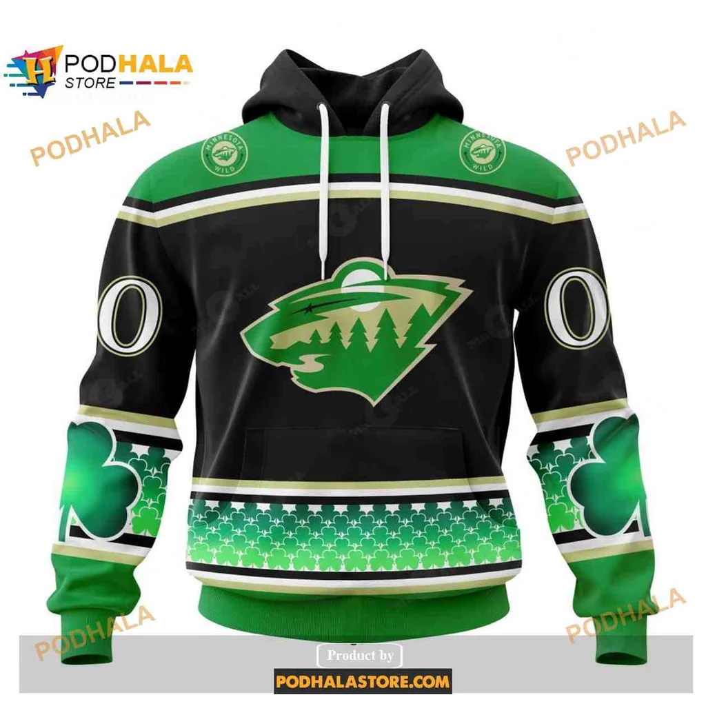 Festive Minnesota Wild Bear 3d Hoodie With Shamrock Design