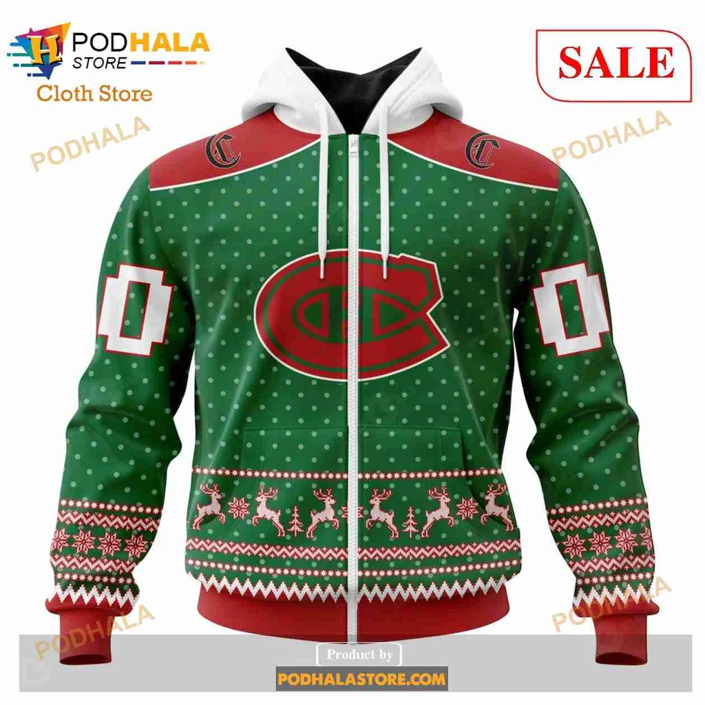 Festive Montreal Canadiens All Over Print Hoodie, Cheerful Holiday Design With Reindeer And Snowflakes Festive Montreal Canadiens All Over Print Hoodie, Cheerful Holiday Design With Reindeer And Snowflakes